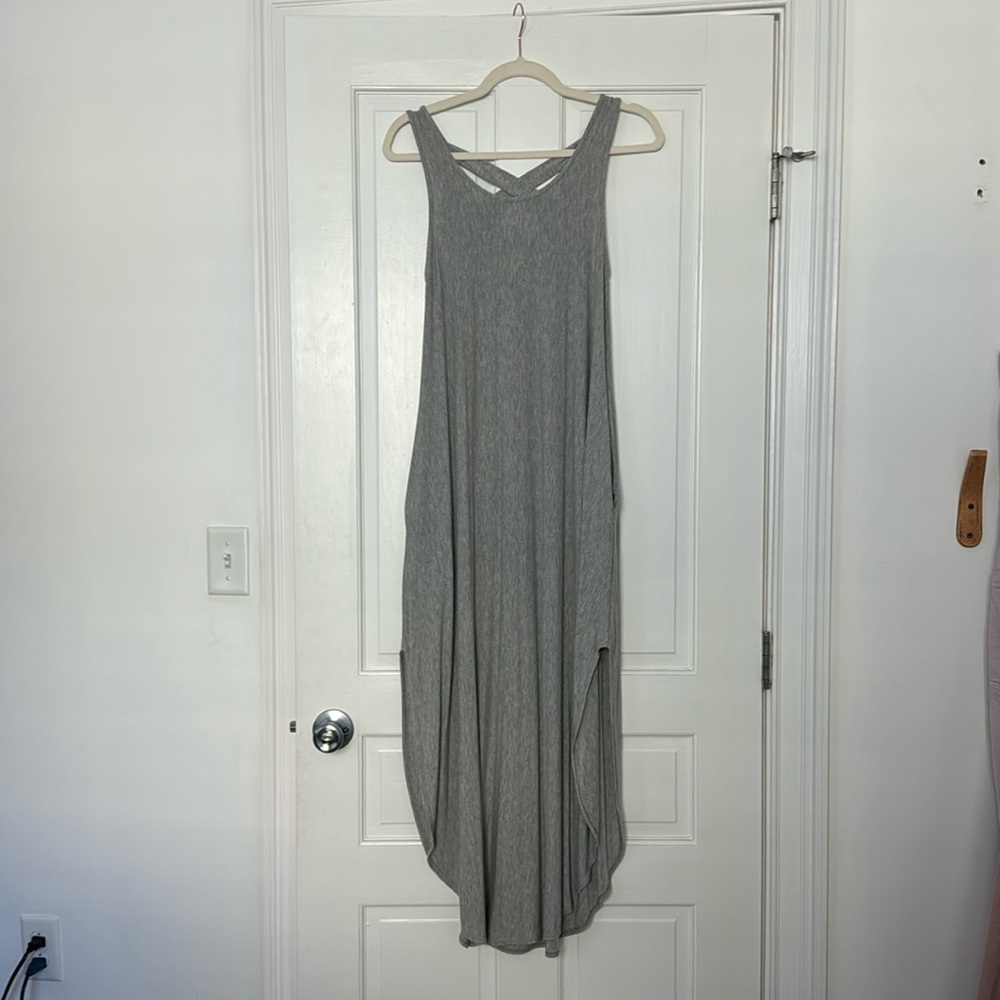 Jersey cotton stretch maxi dress w side slits